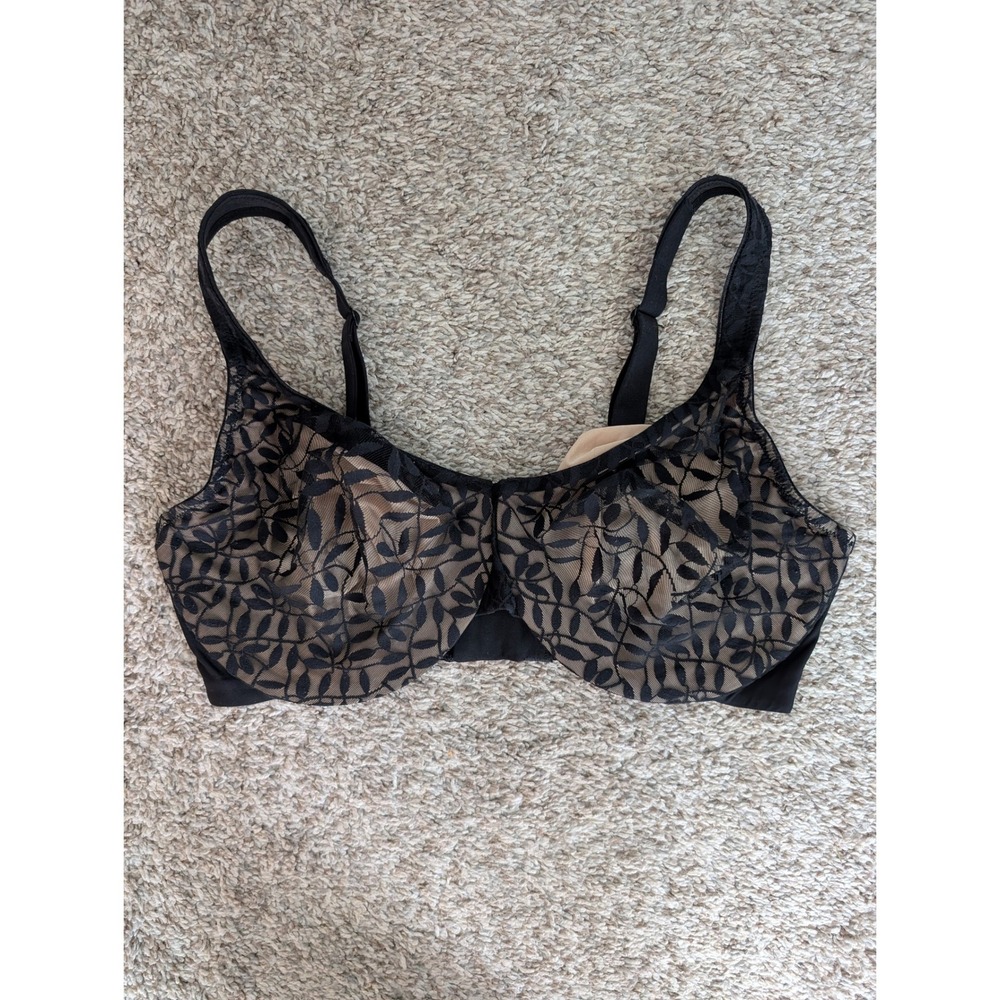 Olga Underwire Bra Womens 40DD Black Excellent Leaf Lace Full Coverage 35519